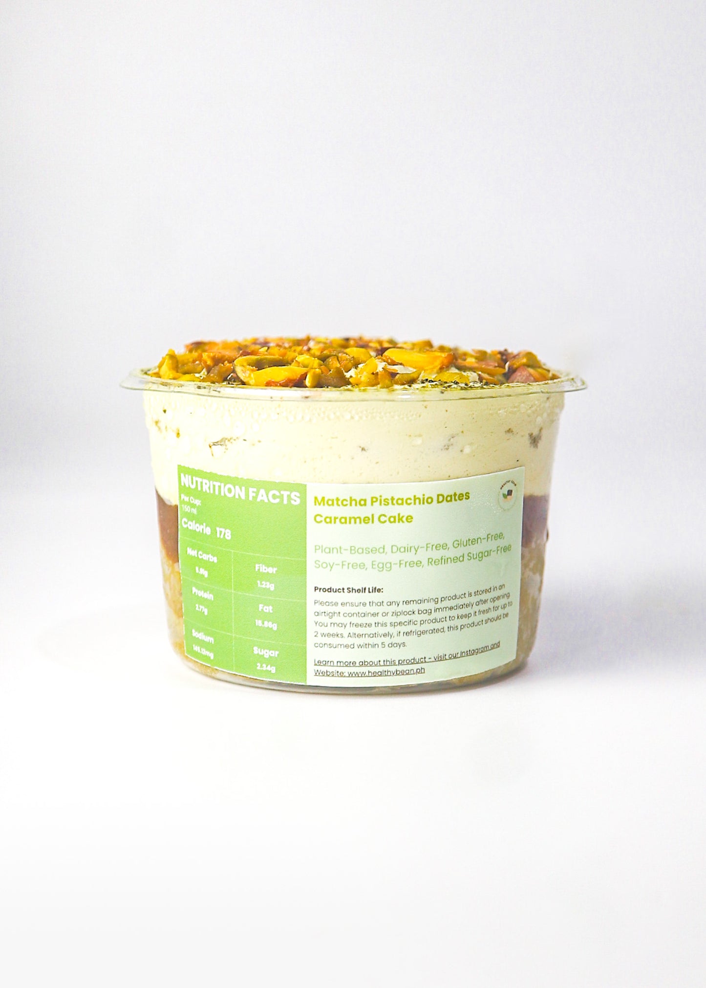 Matcha Pistachio Dates Caramel Cake in Cup