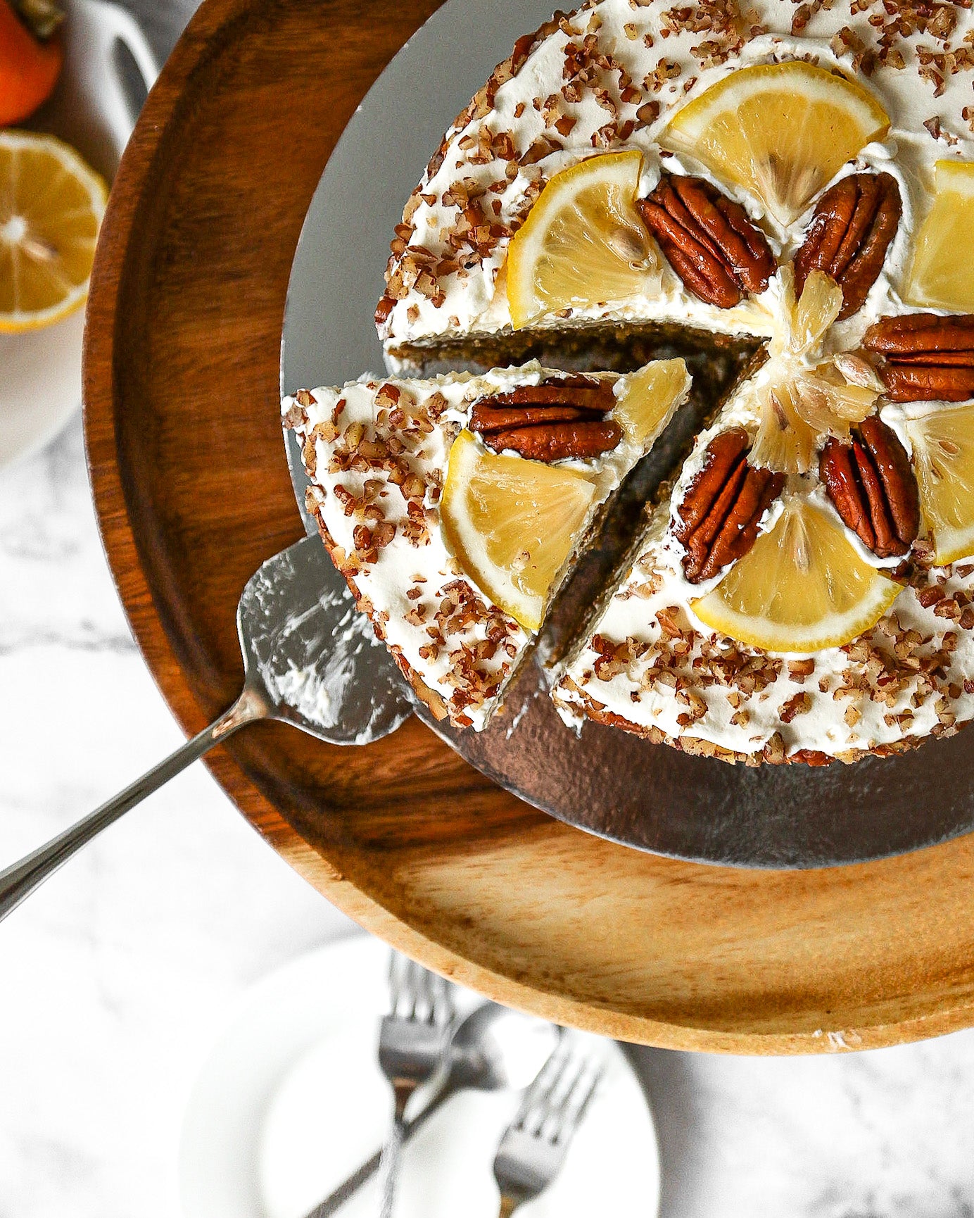 Pecan Lemon Carrot Cake (coconut sugar sweetener)