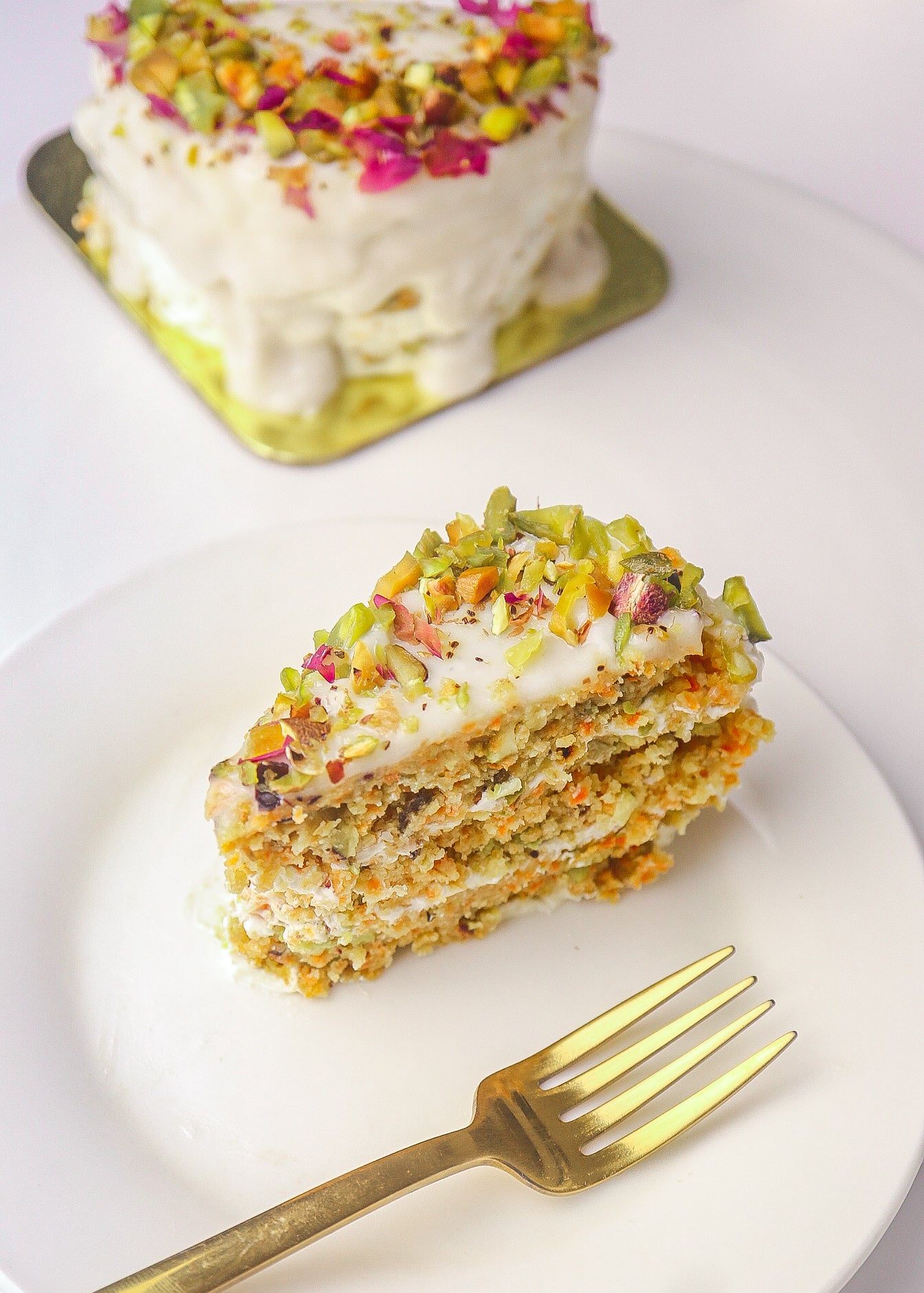 Carrot Pistachio Coco Glazed Cake