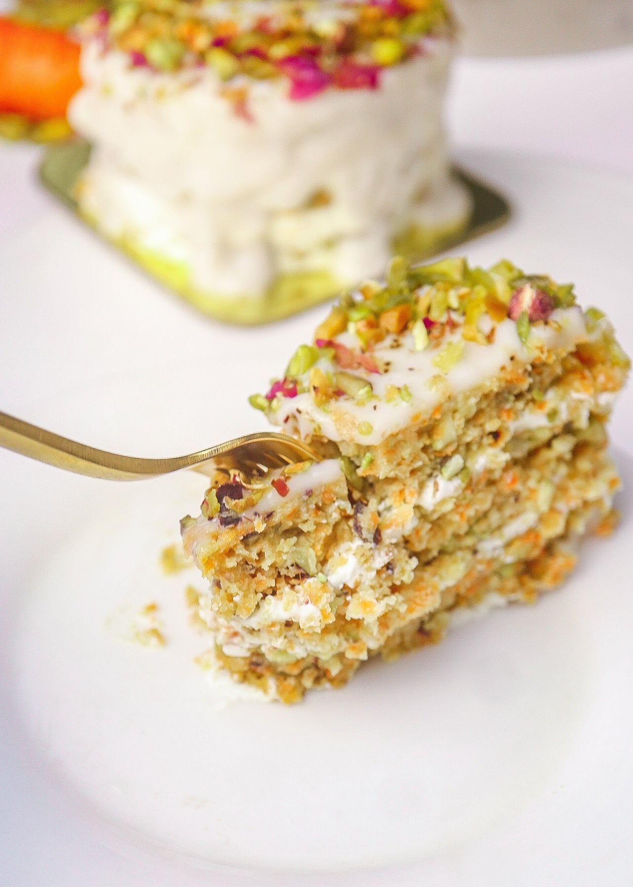 Carrot Pistachio Coco Glazed Cake