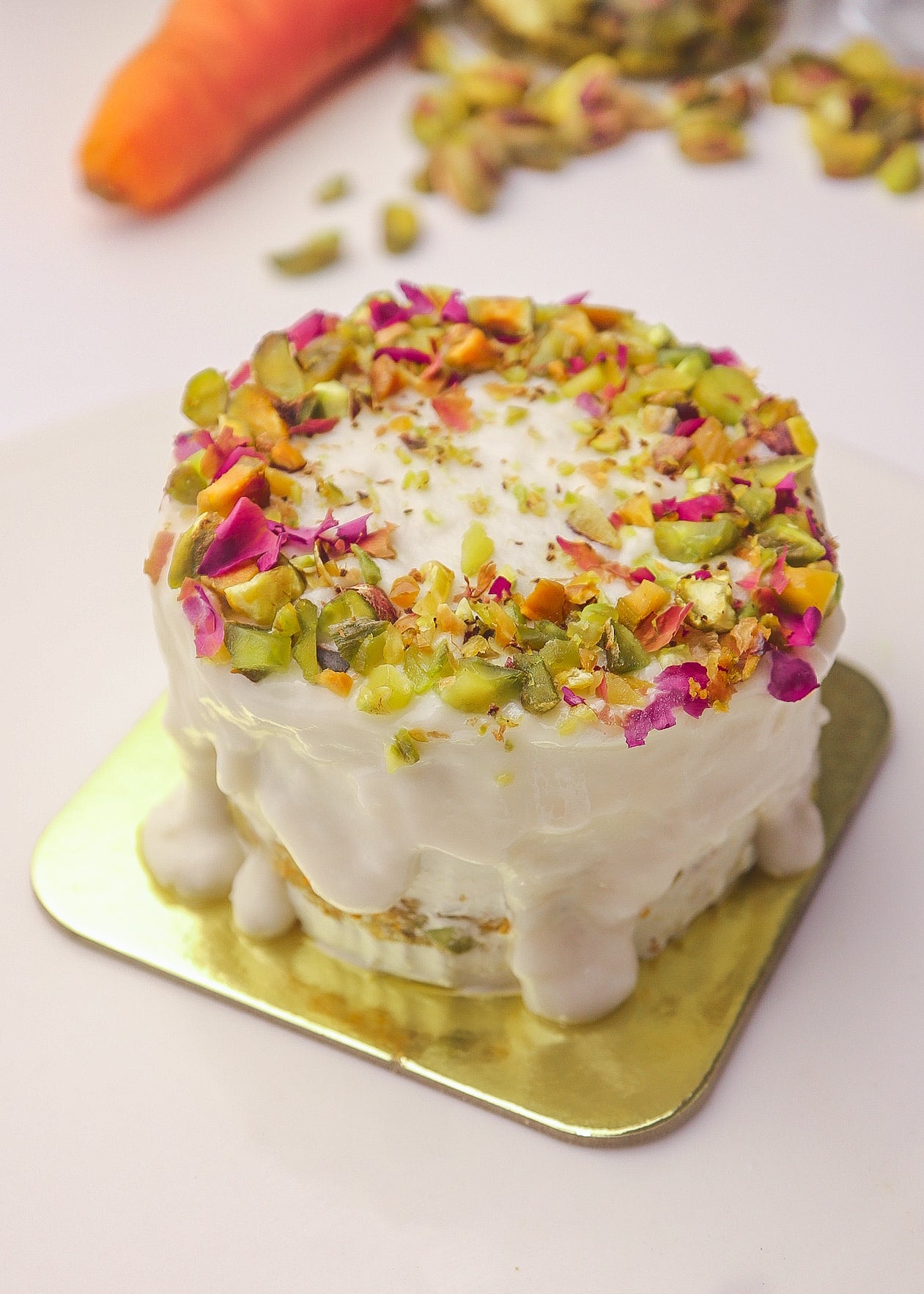 Carrot Pistachio Coco Glazed Cake