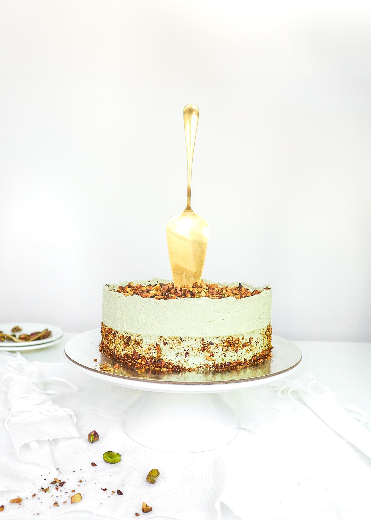 Matcha Pistachio Dates Caramel Cake (Plant-based, Refined Sugar-free)