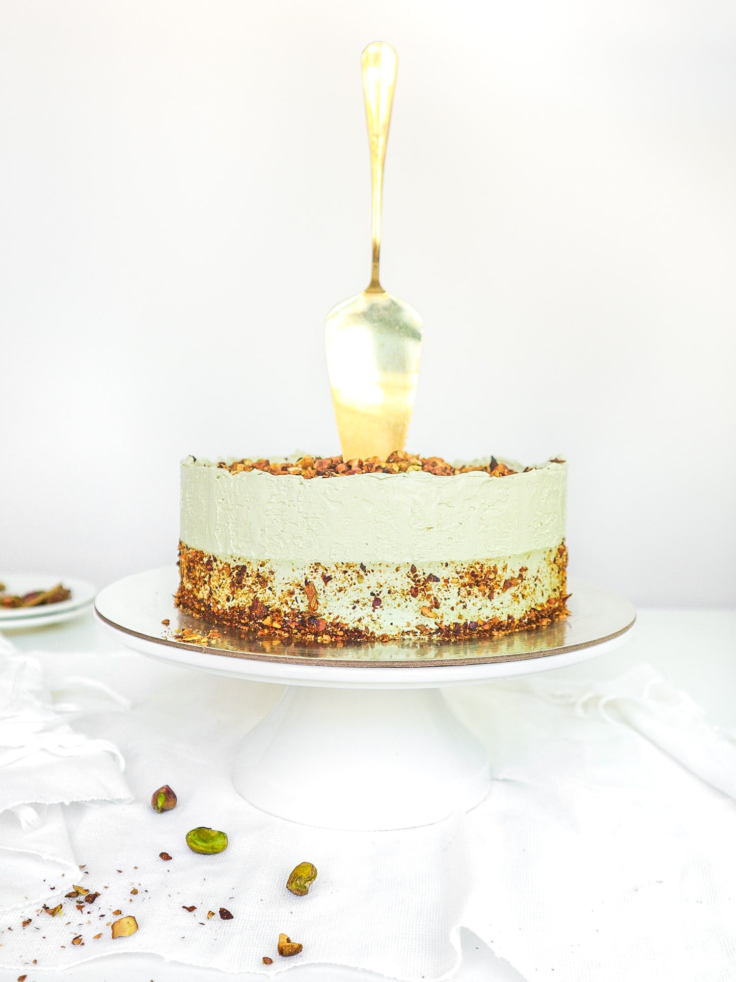 Matcha Pistachio Dates Caramel Cake (Plant-based, Refined Sugar-free)