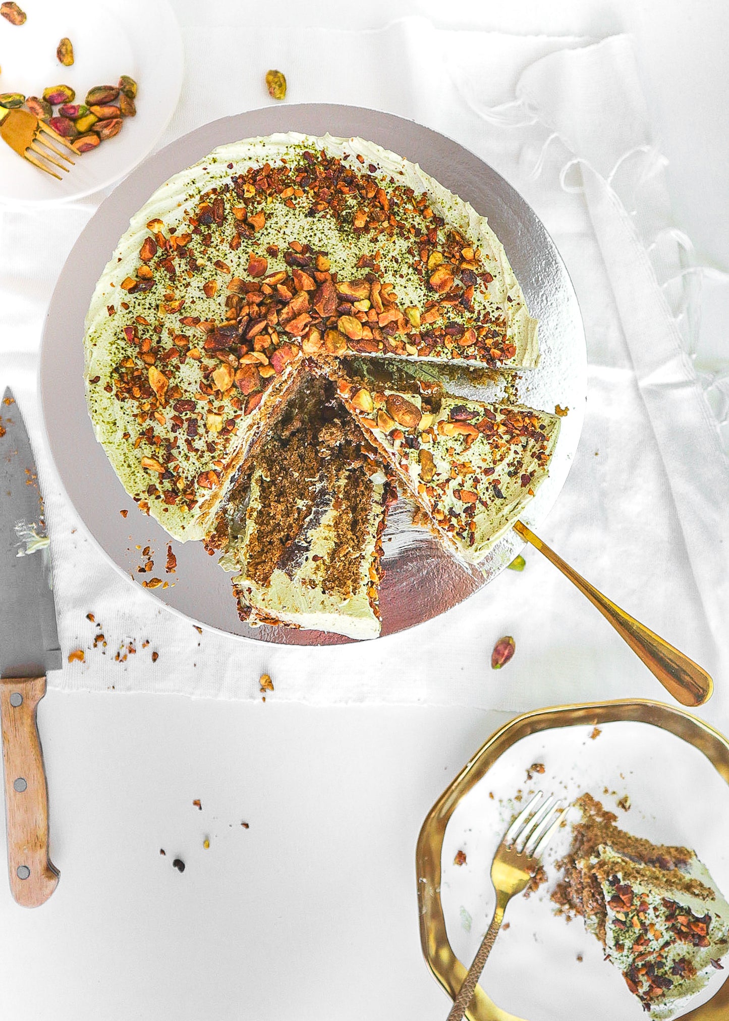 Matcha Pistachio Dates Caramel Cake (Plant-based, Refined Sugar-free)
