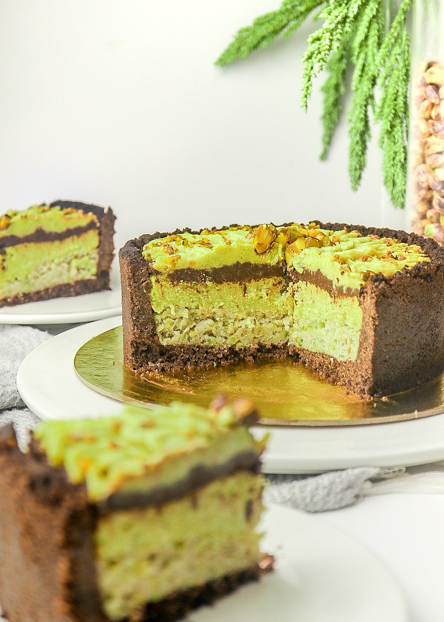 Dark Chocolate Pistachio Cake (Plant-based, Sugar-free, Gluten-free)