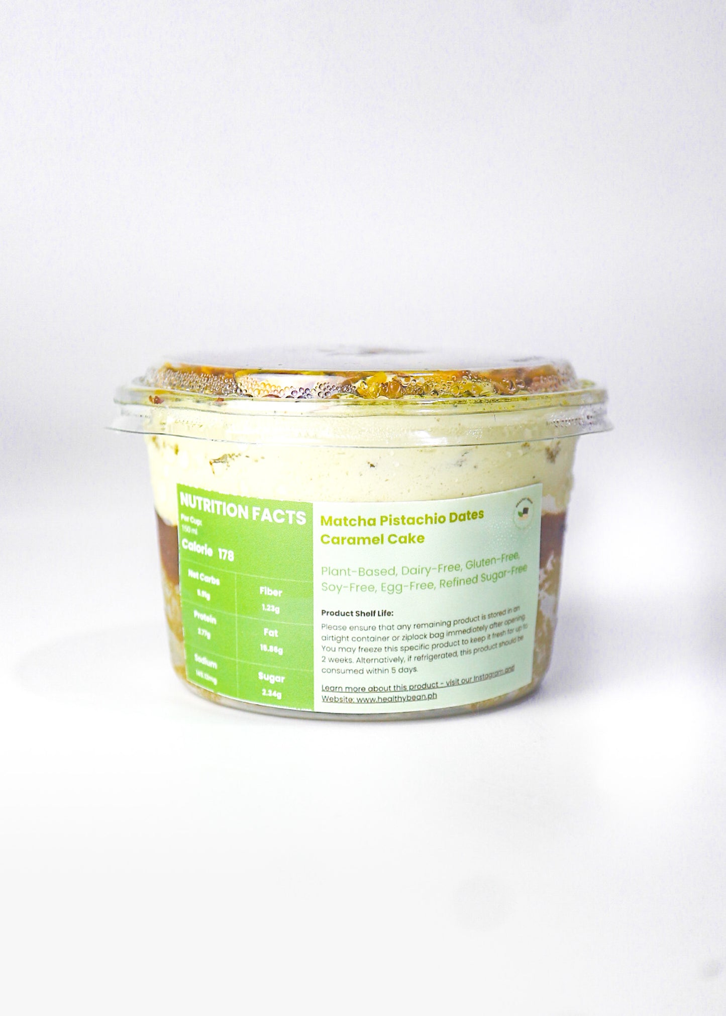 Matcha Pistachio Dates Caramel Cake in Cup