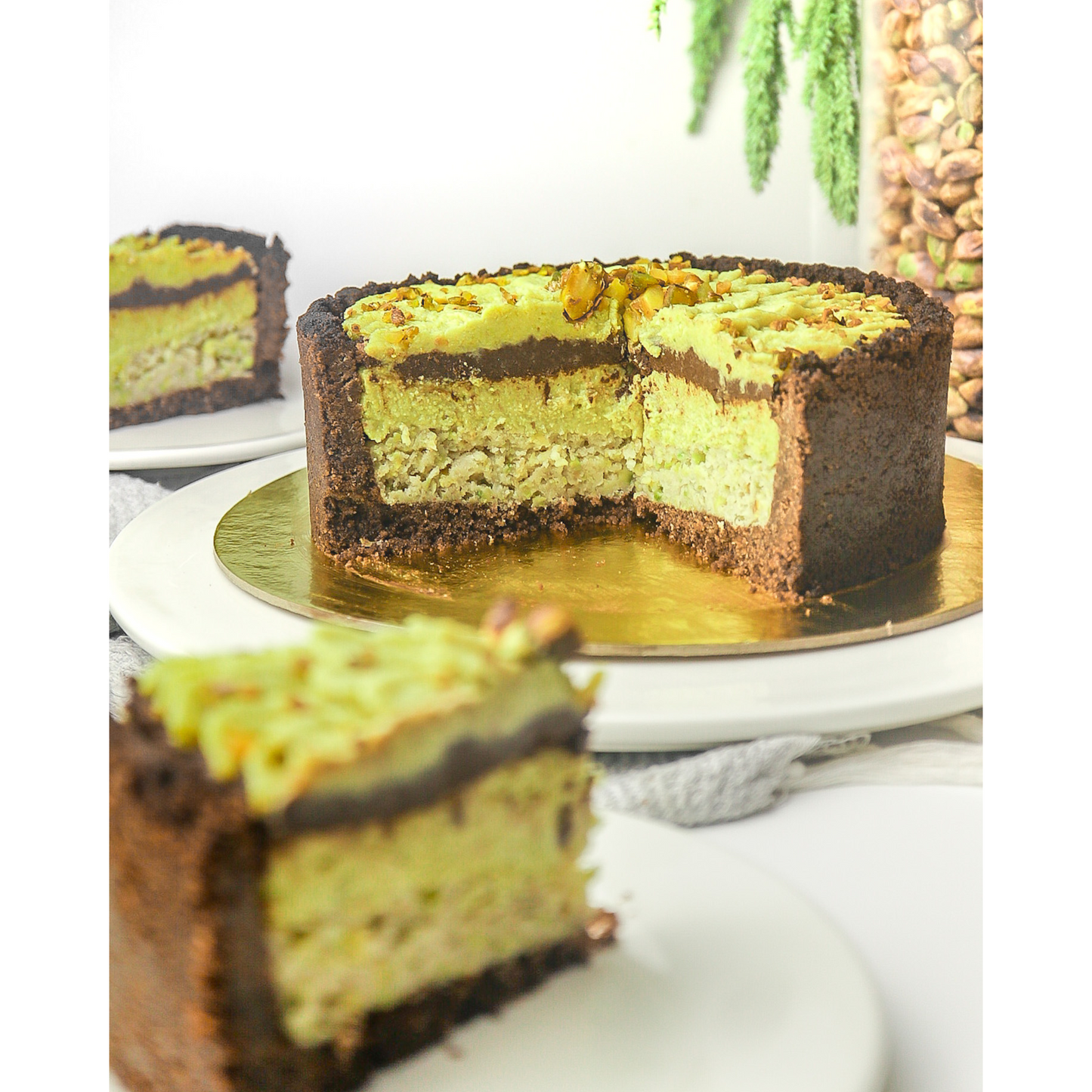 Dark Chocolate Pistachio Cake (Plant-based, Sugar-free, Gluten-free)